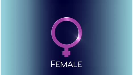 animation of female text banner and female gender symbol against blue gradient background