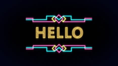 Animation-of-hello-text-over-light-trails-on-black-background