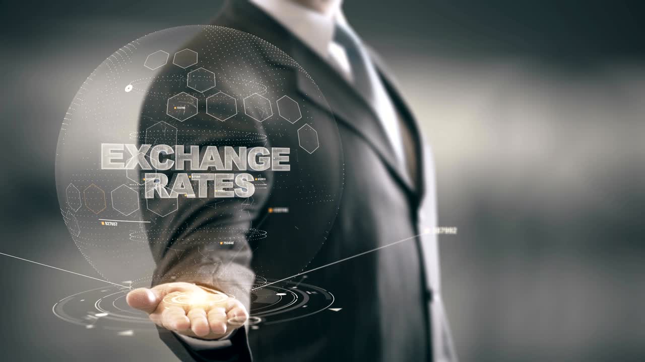 Exchange Rates with hologram businessman concept