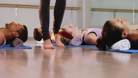 group of people performing yoga