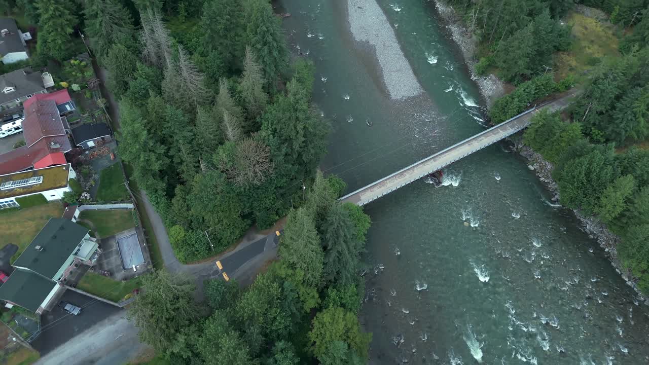 Concrete Bridge Over Coquihalla River In Hope, BC, Canada. - aerial shot