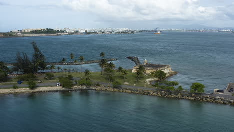 flypast over isla de cabra in puerto rico and the former fortress - ths island is now a popular recreation area