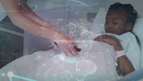 animation of globe and data processing over diverse doctor and patient
