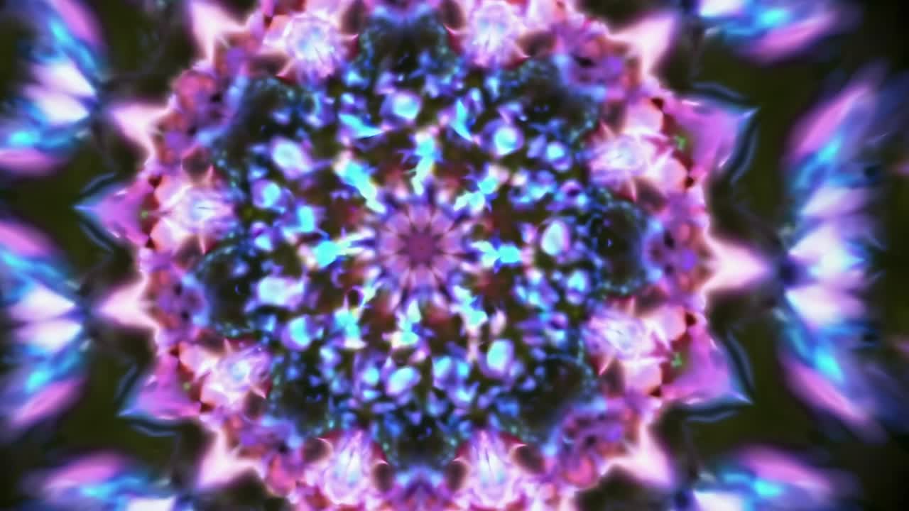 A mesmerizing kaleidoscope pattern in vibrant blues and purples, captured from a top-down angle