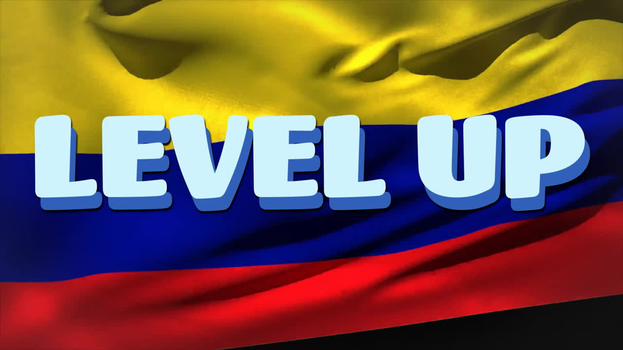 animación de texto de nivel sobre el fondo de la bandera colombiana