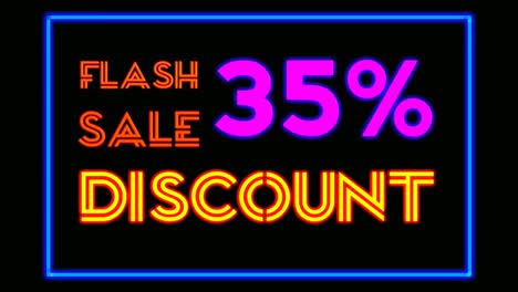 neon light text flash sale 35 percent discount on black background black friday,big sale event for shop,retail, resort,bar display promotion business concept