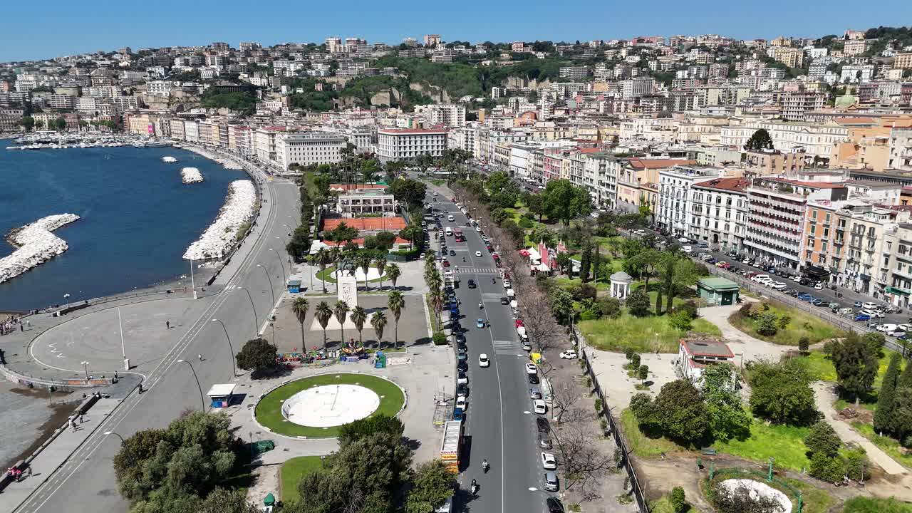 Villa Comunale Park At Naples In Campania Italy. Downtown Cityscape. Beautiful Skyline. Villa Comunale Park At Naples In Campania Italy. Highrise Buildings. Neapolitan Architecture. Naples Skyline.
