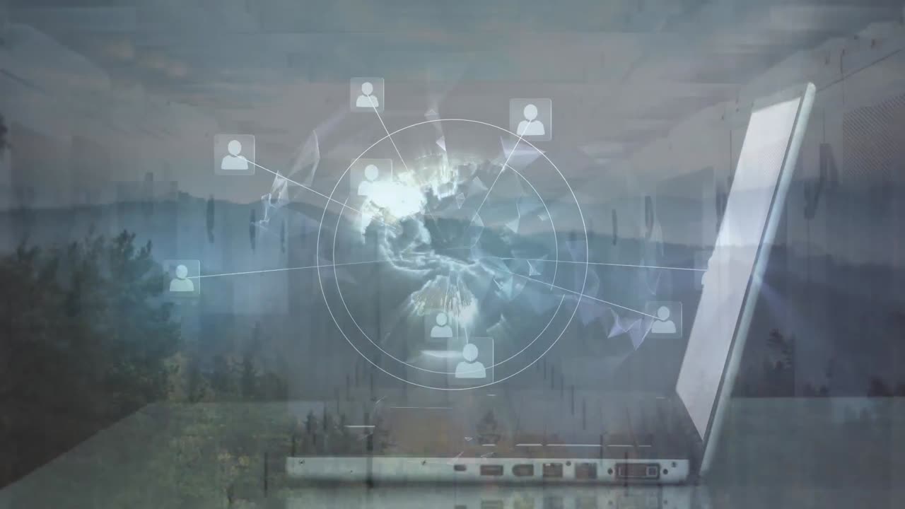 animación de la red de conexiones a través de la computadora portátil