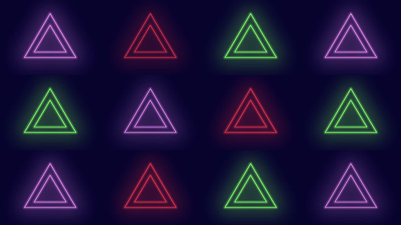 patrón de triángulos geométricos de colores neón en la noche