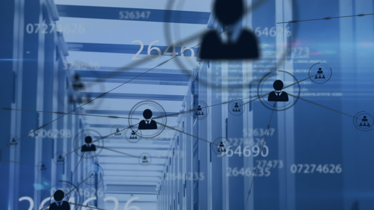 컴퓨터 서버를 통한 연결 네트워크의 애니메이션