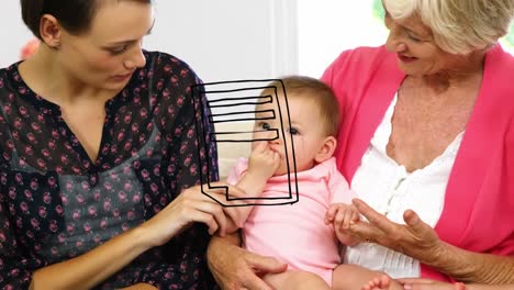 animación del icono del cuaderno sobre la familia caucásica sonriendo