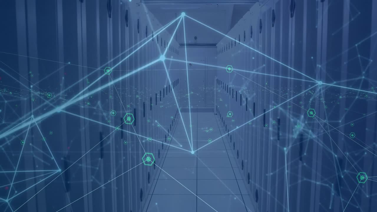 빈 컴퓨터 서버 방에 대한 연결 네트워크의 애니메이션