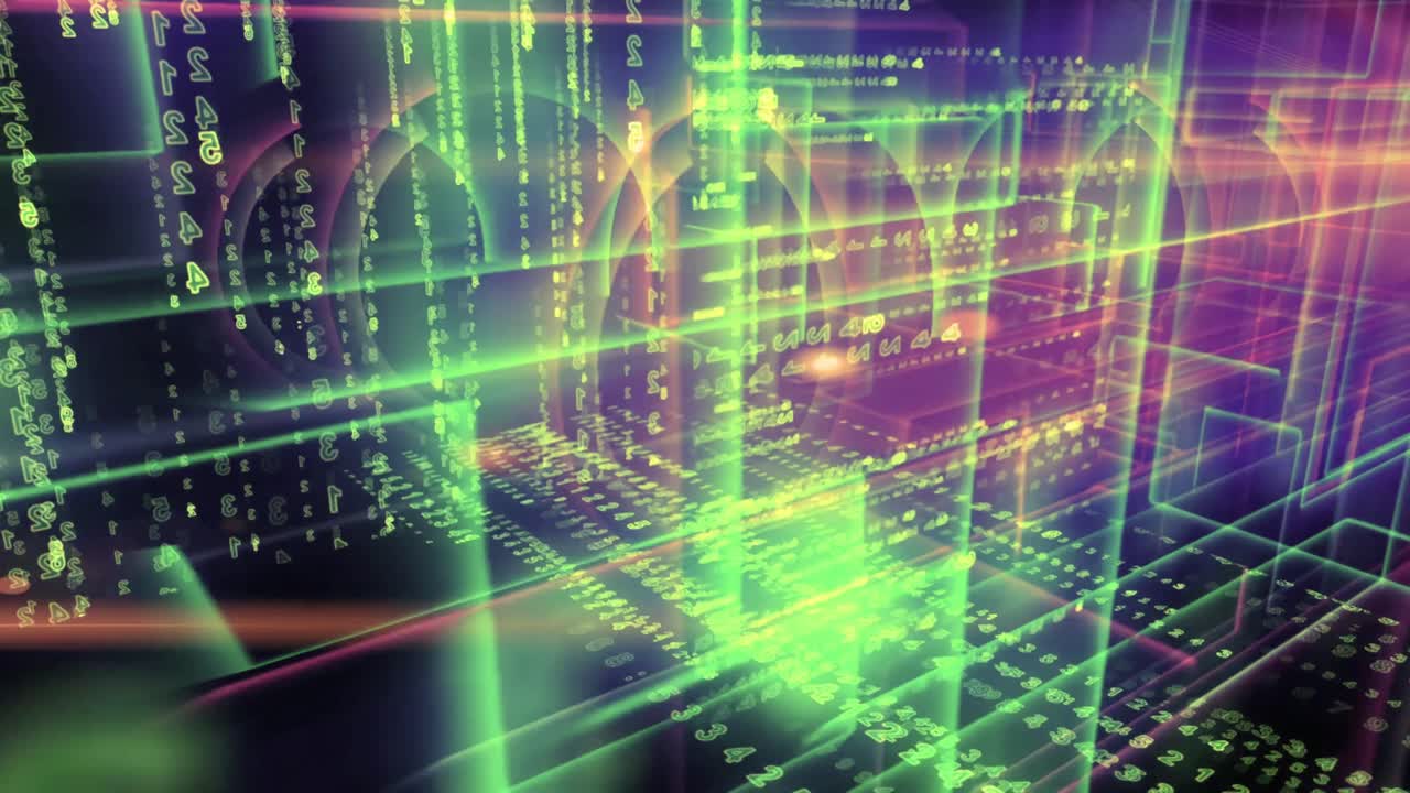 Abstrakte digitale Daten, die durch ein futuristisches Cyber-Netzwerk fließen