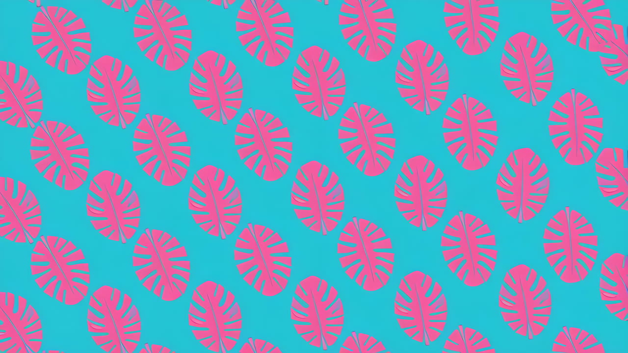Pink Monstera Leaves on Blue Background Pattern