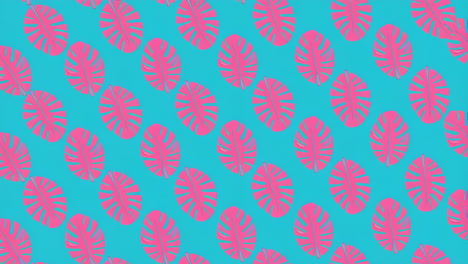 pink monstera leaves on blue background pattern