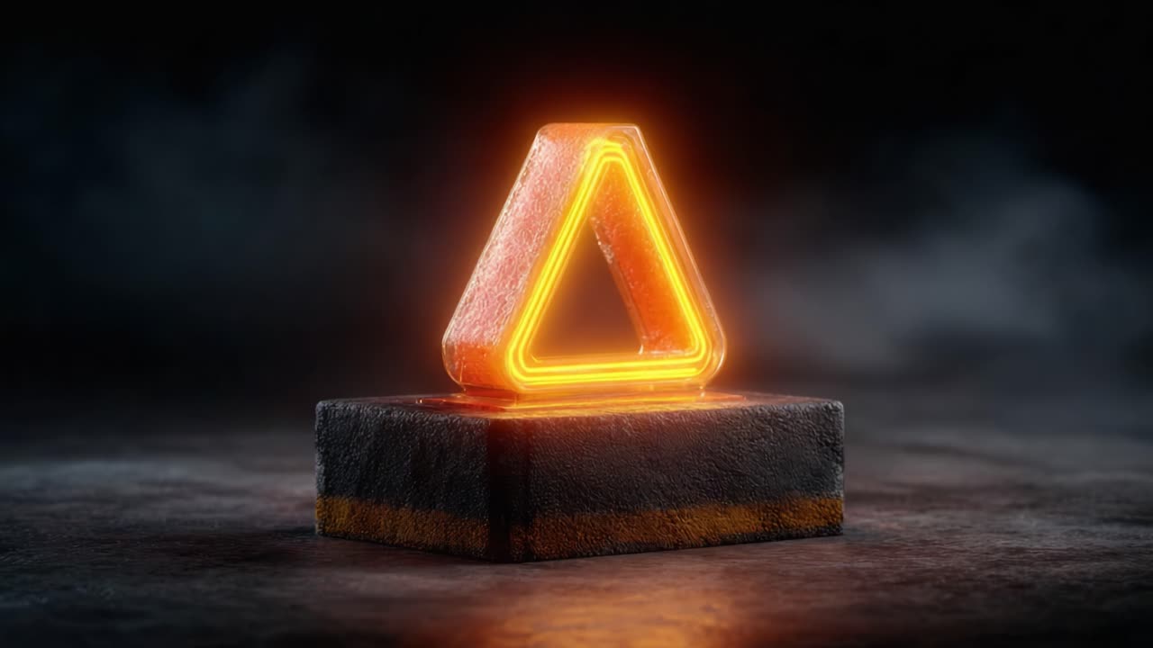 A Glowing Orange Triangle: An Artistic Visualization of Light and Shadow on a Textured Base Creating a Stunning Digital Display