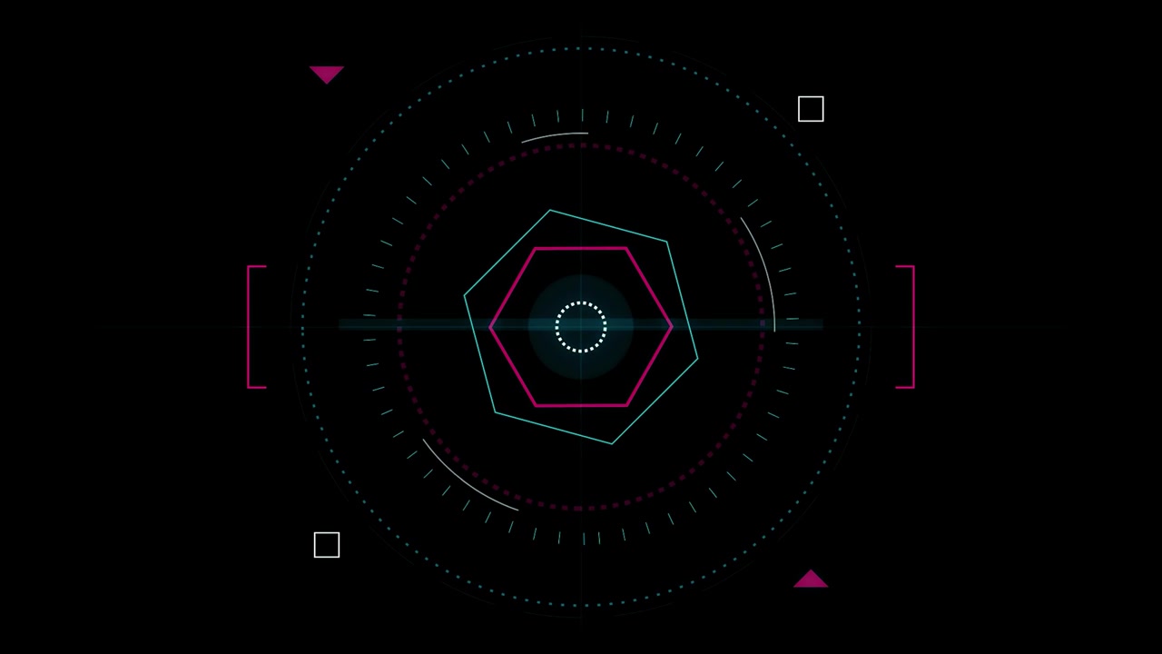 Futuristic Digital HUD Interface with Rotating Hexagonal Elements