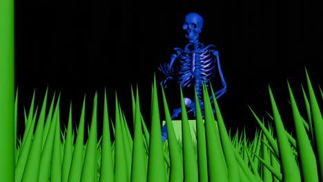 esqueleto de animación en la hierba verde