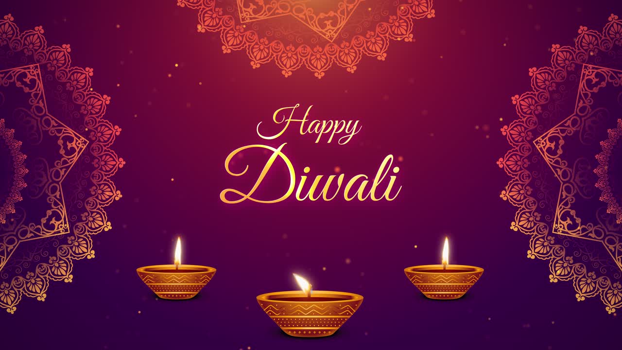 Sfondo animato di auguri di buon Diwali con lampada diya. Animazione di buon Deepavali