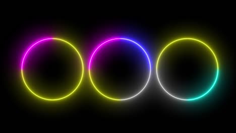 colorful abstract of neon circle blaze glowing flashing animation loop random on a black background.