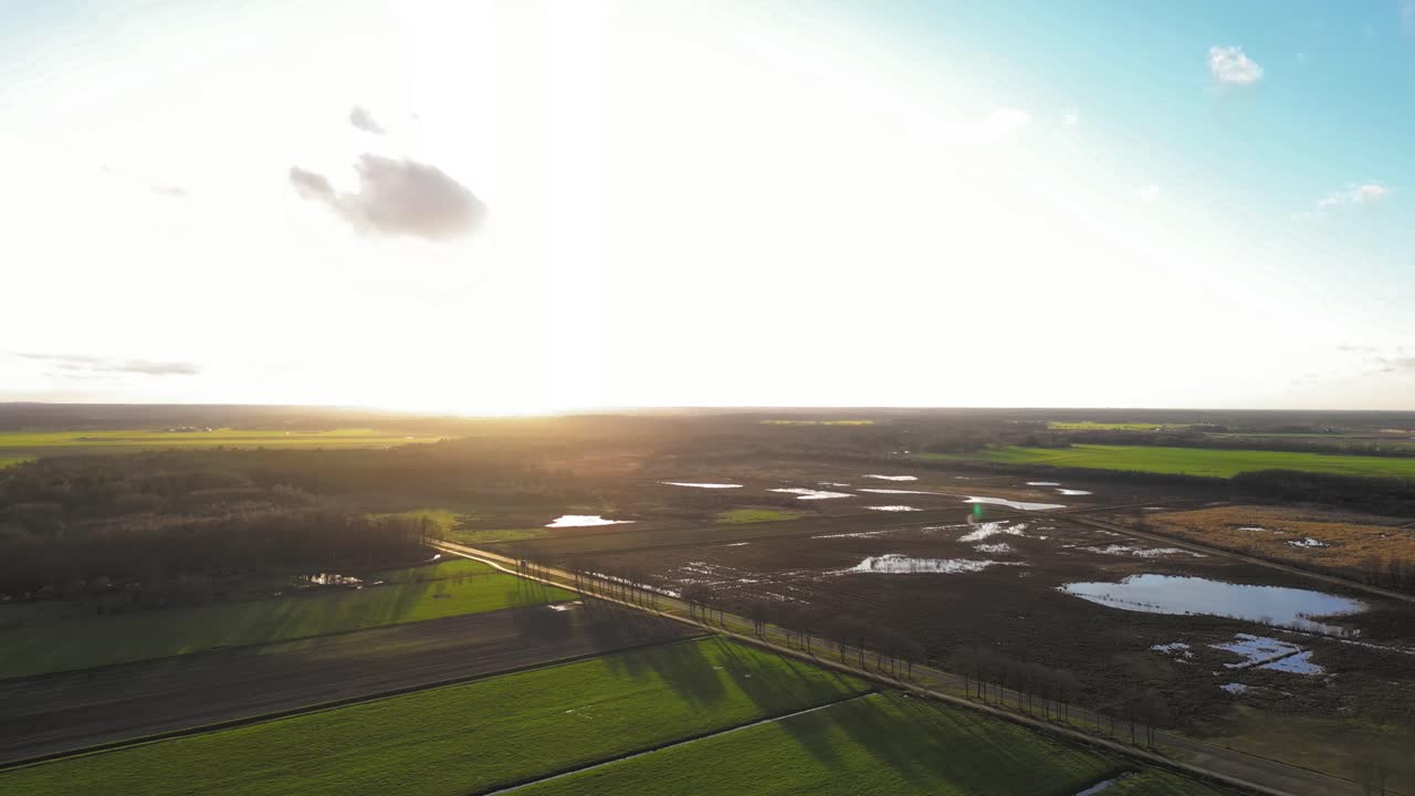 Aerial View of Dutch Countryside at Sunset
