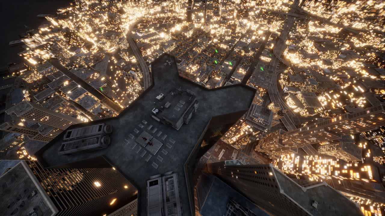 빛나는 고층 건물 들 의 공중 전망