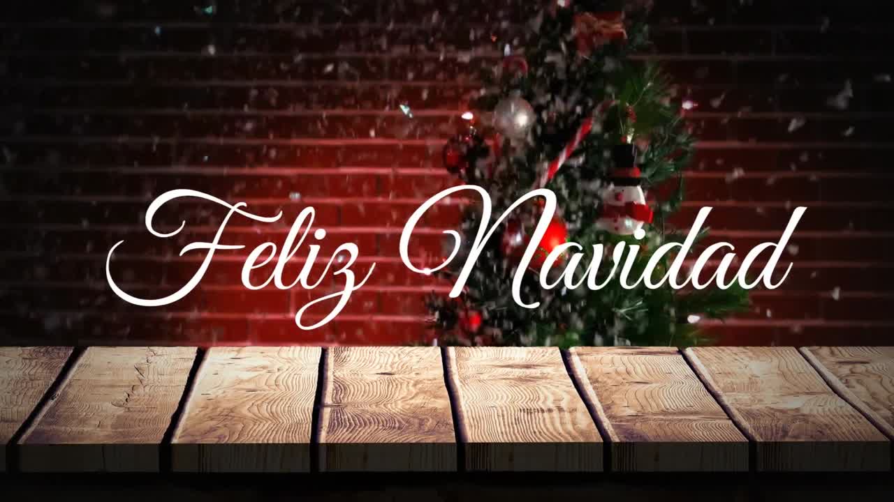 animación de feliz navidad saludos de navidad texto sobre el árbol de navidad.