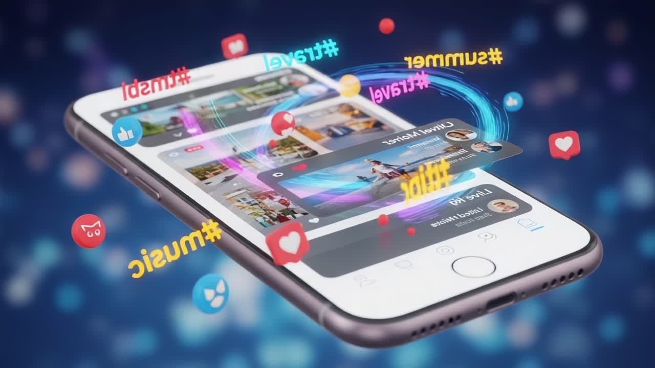 Exploring the Dynamic World of Social Media Interaction through an Engaging Smartphone Interface, Featuring Vibrant Icons and Colorful Animations