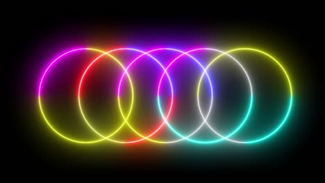 colorful of neon circle blaze glowing flashing animation loop random on a black background.