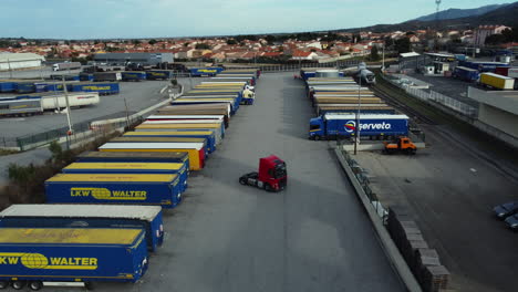 trucking terminal and cargo containers aerial view