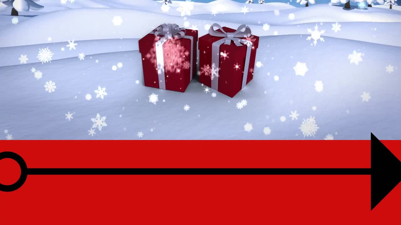 크리스마스 선물 과 장식물 위 에 내리는 눈 의 애니메이션