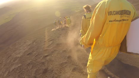 group excursion people activities nicaragua black hill volcano at sunset