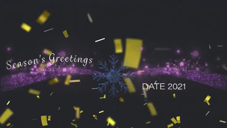 Animation-of-christmas-greetings-text-over-fireworks-and-confetti-on-black-background