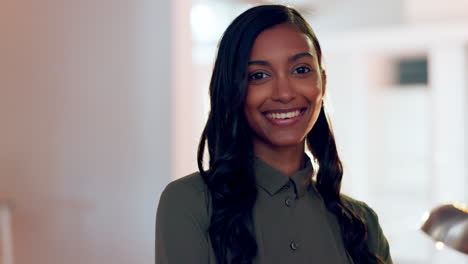 Face,-smile-and-business-woman-in-office