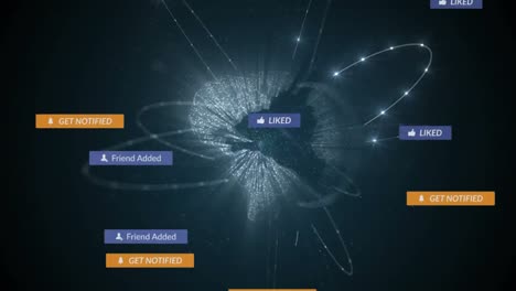 animation of falling social media icons over network of connections