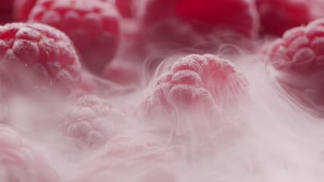 fresh raspberry with dry ice fog