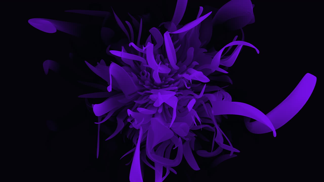 A dynamic abstract composition in shades of purple and black, showcasing swirling lines and shapes that create a sense of movement and energy within the design