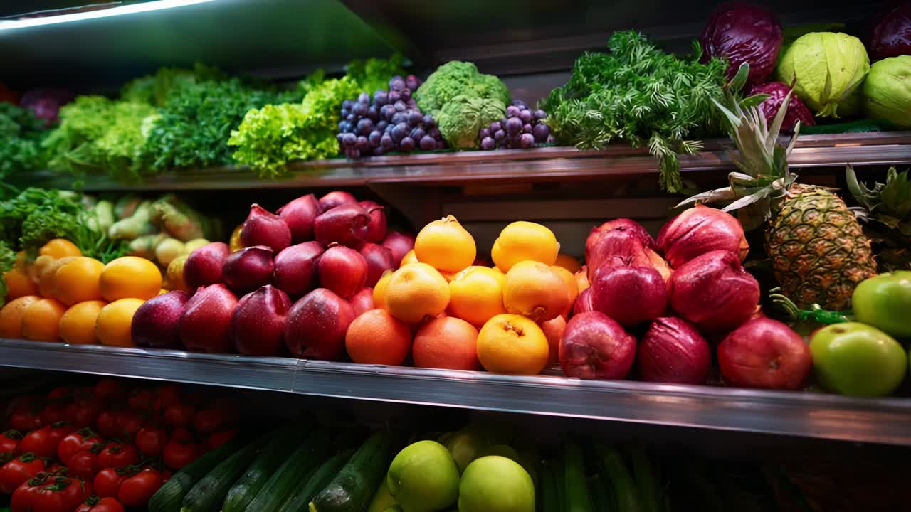 Vibrant Display of Fresh Produce Showcasing a Colorful Array of Fruits and Vegetables Steeped in Rich Natural Colors and Textures, Perfect for a Healthy Lifestyle and Culinary Inspiration