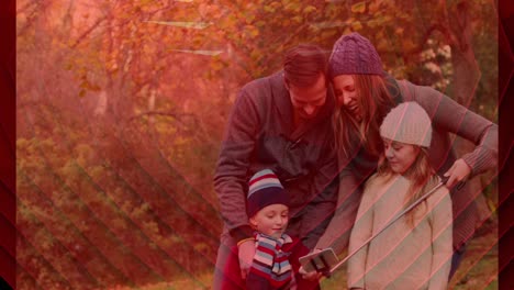 Animation-of-red-heart-shape-over-caucasian-family-outside