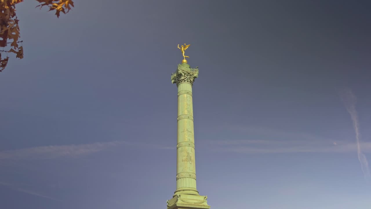 July Column in Place de la Bastille square, Paris, sunny day, blue sky in background, copy space