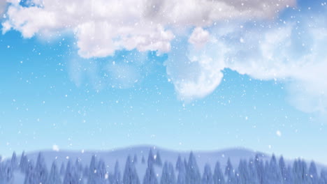 animation of clouds over winter scenery with houses