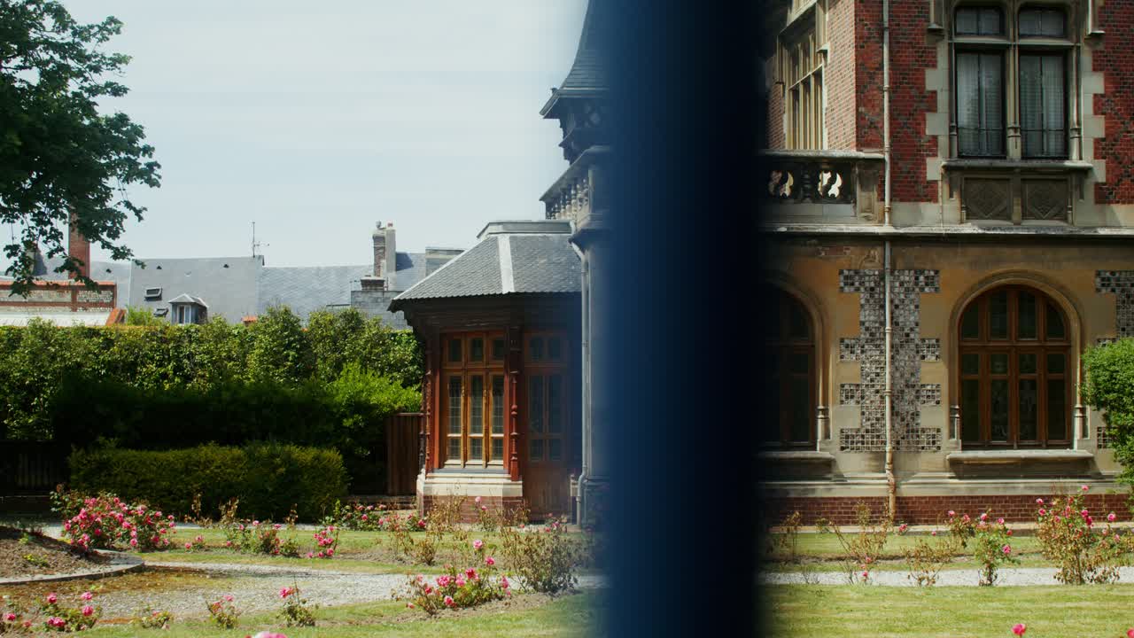 정원 을 가진 역사적 인 유럽 건물 의 외관