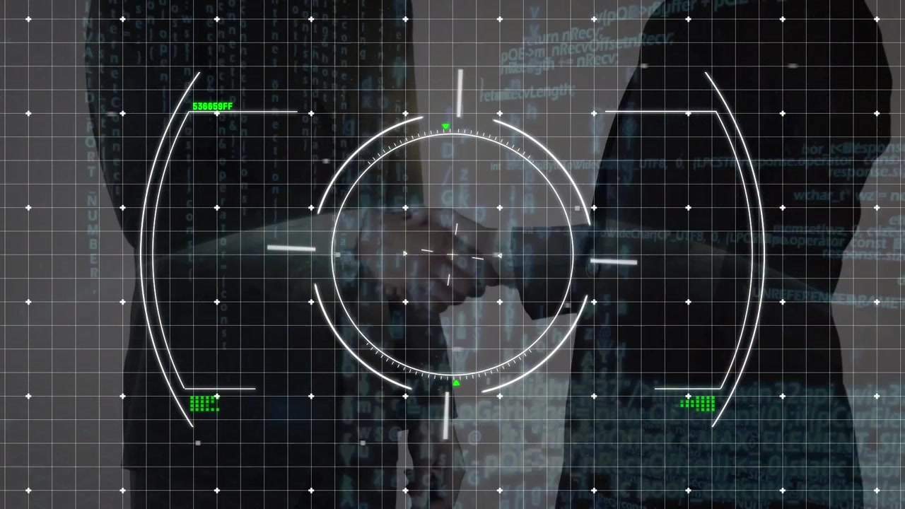 Animation of data processing over caucasian business people shaking hands