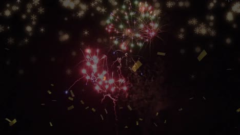 Animation-of-fireworks-and-confetti-on-black-background