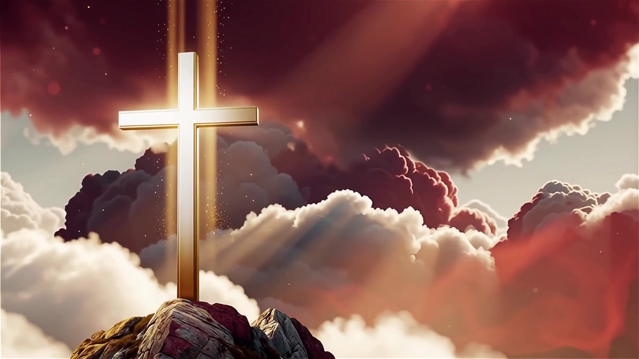 Croce Cristiana Luce Celestiale Sfondo per il Culto.