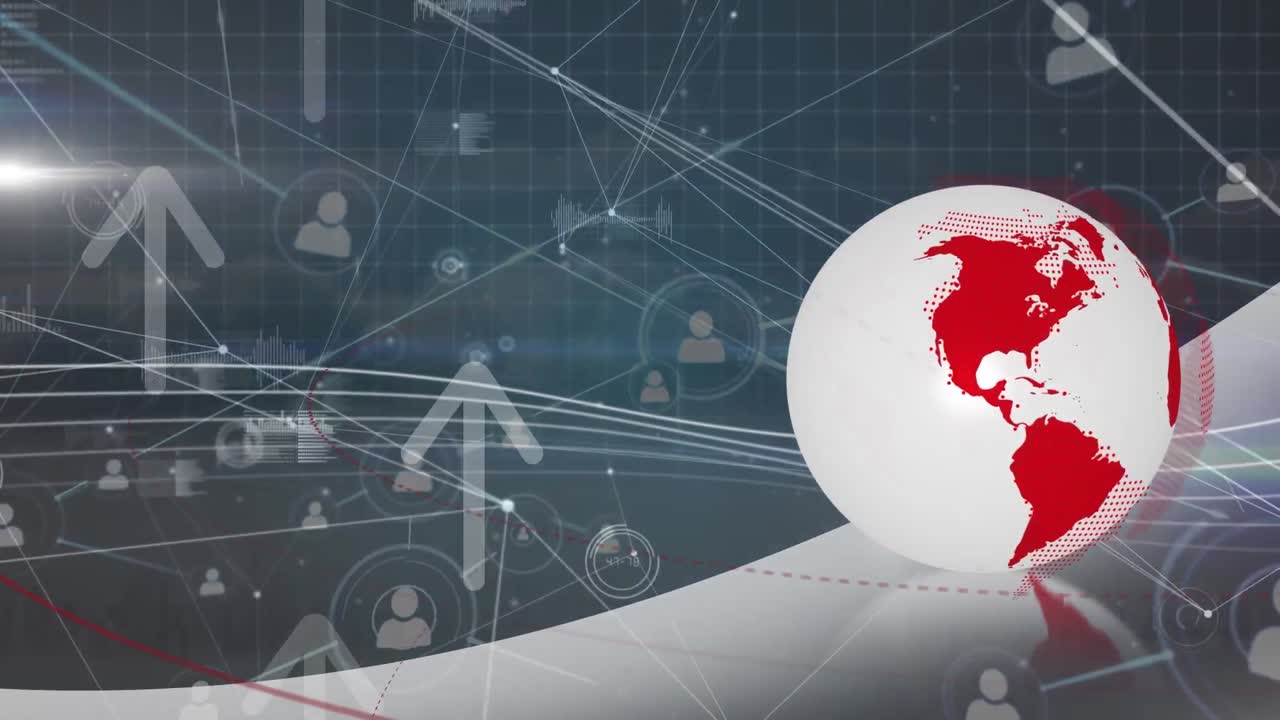 연결, 데이터 처리 및 화살표의 네트워크를 통해 지구의 애니메이션