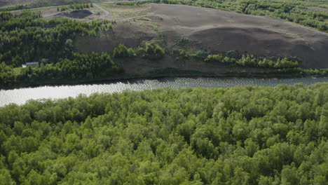 AERIAL---The-Fnjoska-river-in-Vaglaskogur-Forest,-Fnjoskadalur,-Iceland,-forward