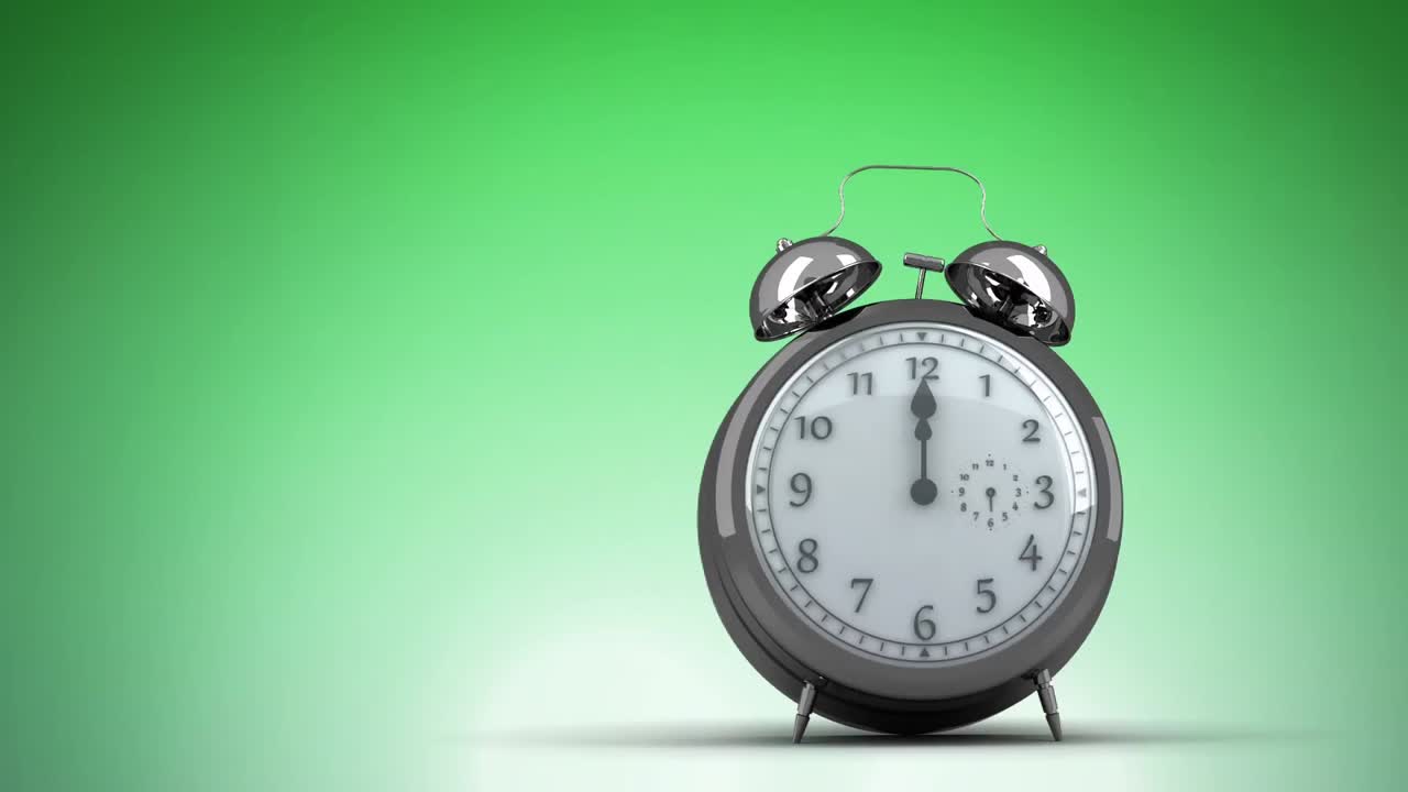 녹색 배경 에 빠르게 움직이고 울리는 빈티지 알람 시계 의 애니메이션