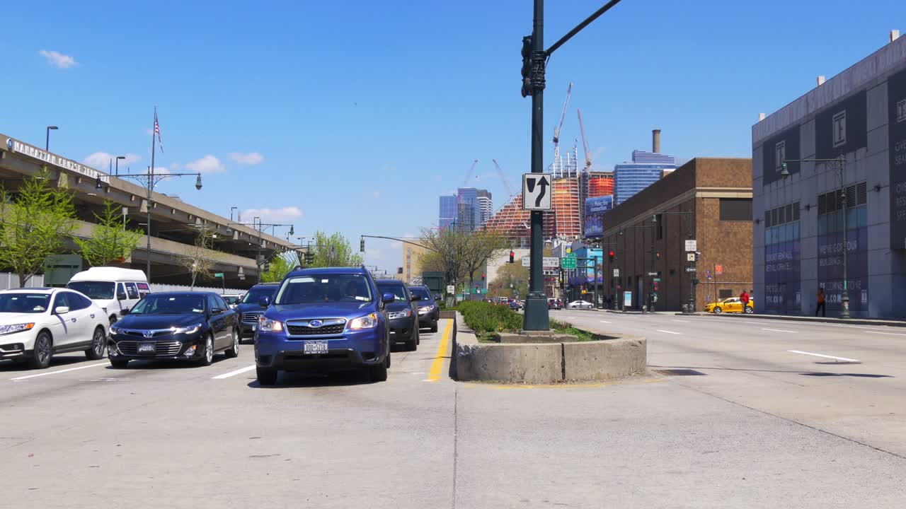 뉴욕 서니 데이 트래픽 애비뉴 센터 뷰 4k