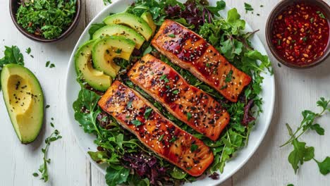 teriyaki zalmsalade met avocado